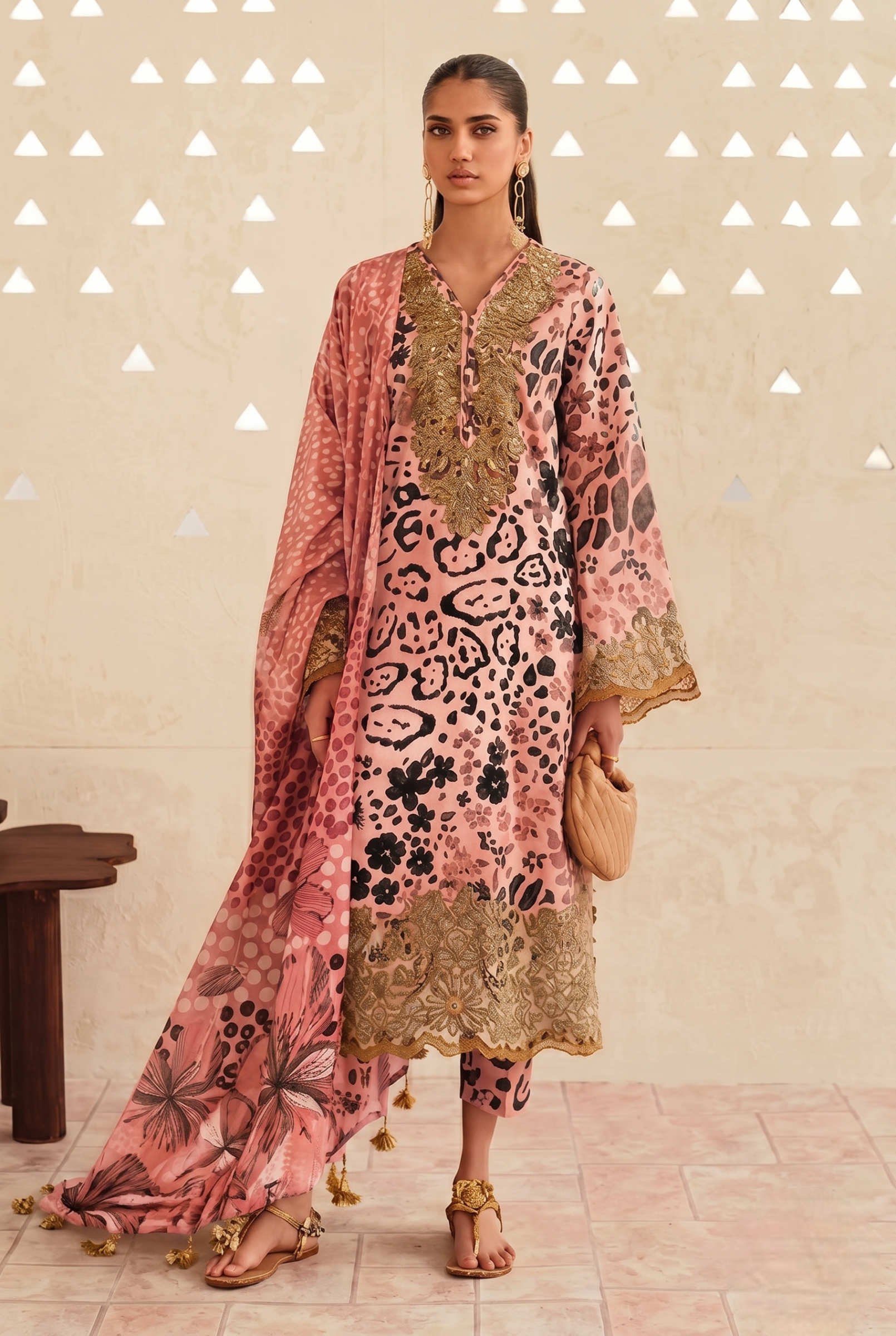 Pink Leopard Print - Printed Lawn Suit With Chiffon Dupatta | Ready To Wear