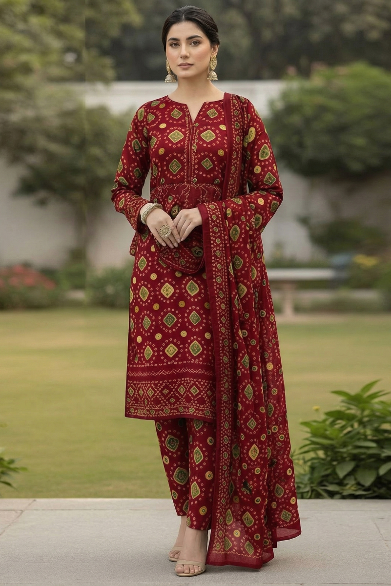03-Piece Printed Lawn Suit - Ready To Wear