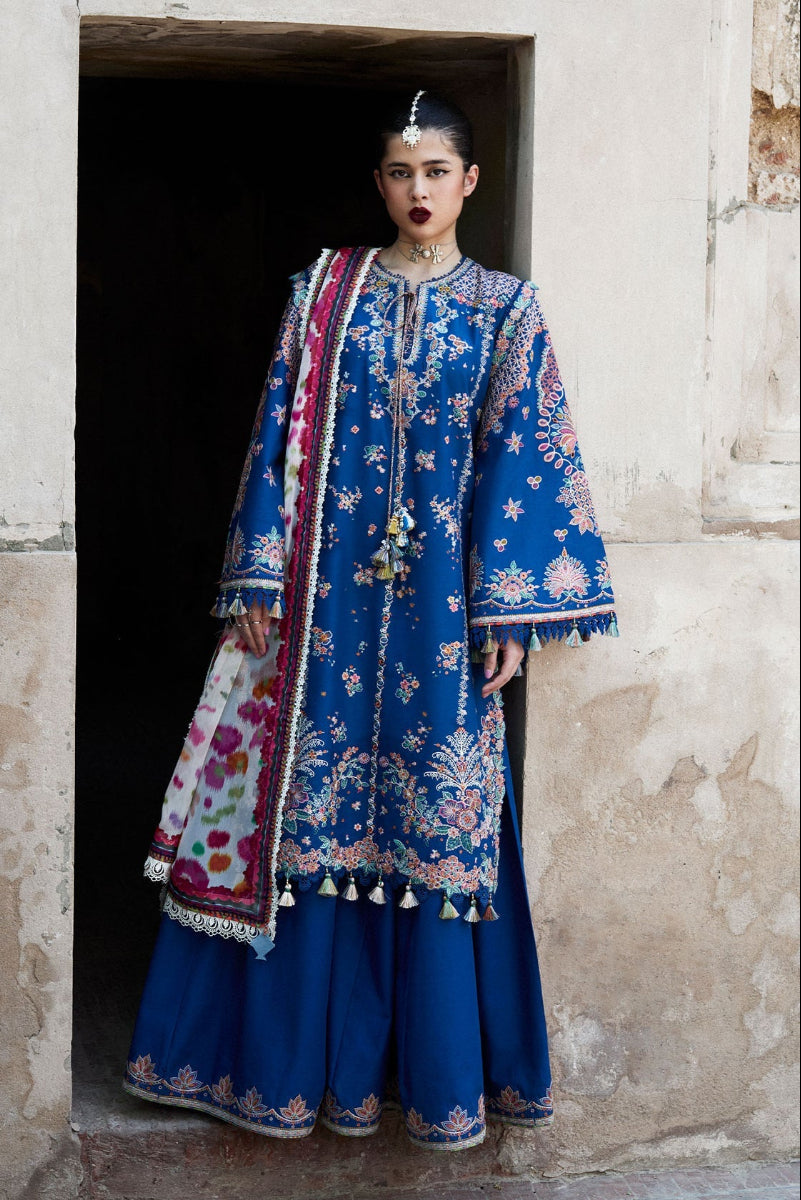 royal-blue-thread-embroidered-lawn-suit-silk-dupatta | RTW