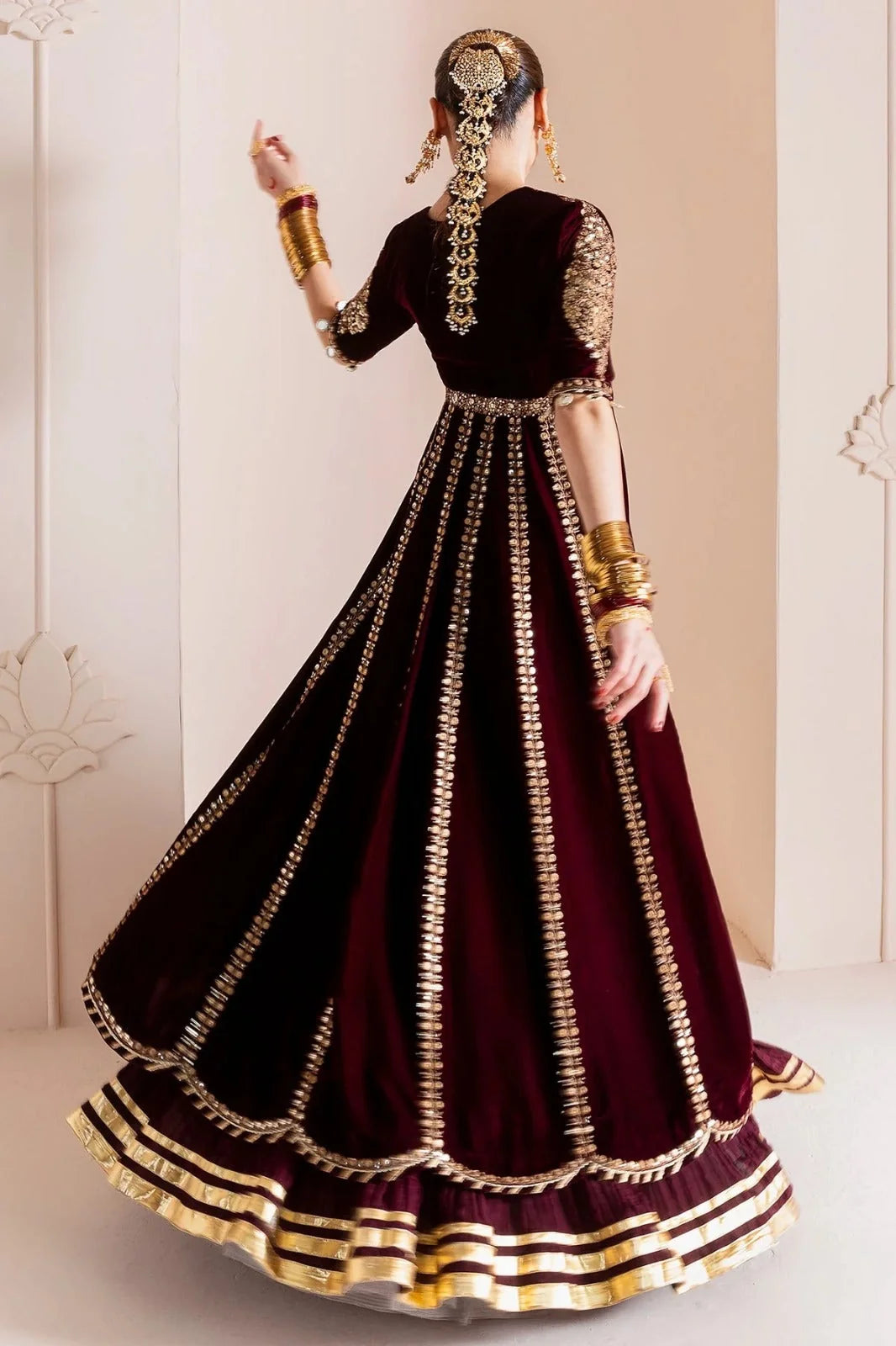 Royal Embroidered Kalidar Velvet and Raw Silk Bridal Lehenga Suit | RTW