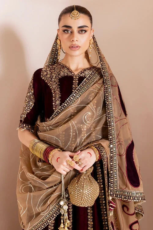 Royal Embroidered Kalidar Velvet and Raw Silk Bridal Lehenga Suit | RTW