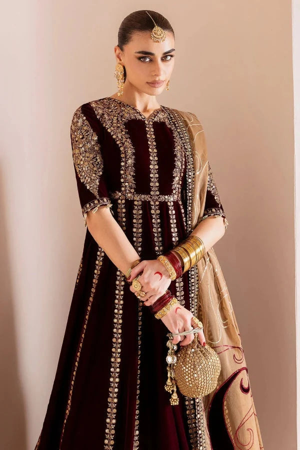 Royal Embroidered Kalidar Velvet and Raw Silk Bridal Lehenga Suit | RTW