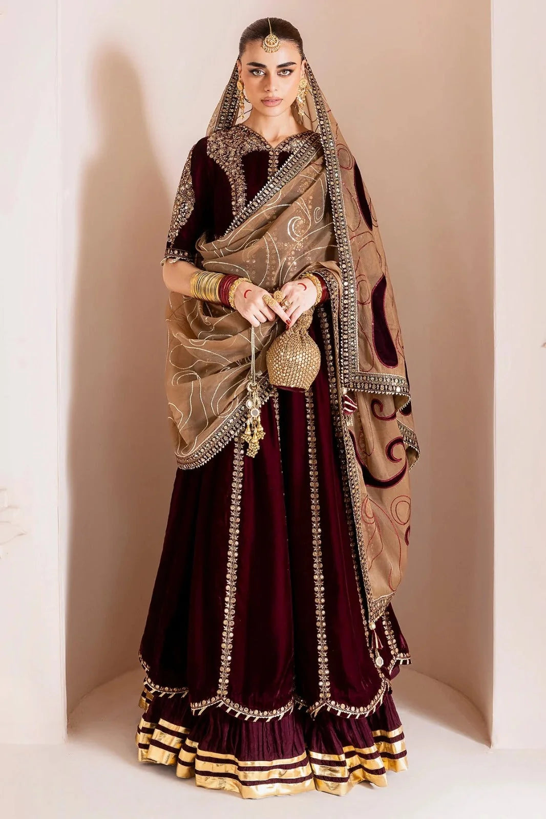 Royal Embroidered Kalidar Velvet and Raw Silk Bridal Lehenga Suit | RTW