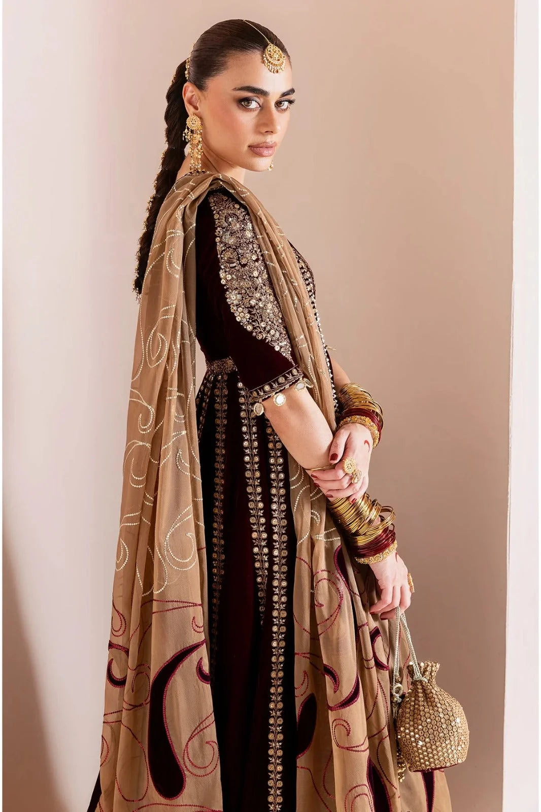 Royal Embroidered Kalidar Velvet and Raw Silk Bridal Lehenga Suit | RTW