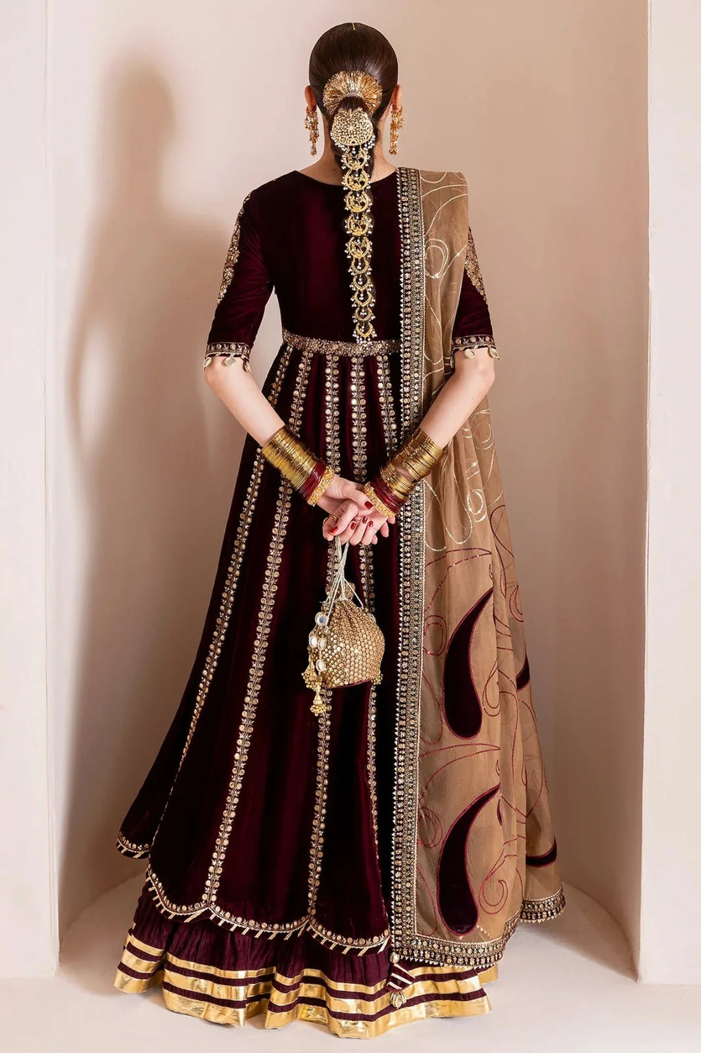 Royal Embroidered Kalidar Velvet and Raw Silk Bridal Lehenga Suit | RTW