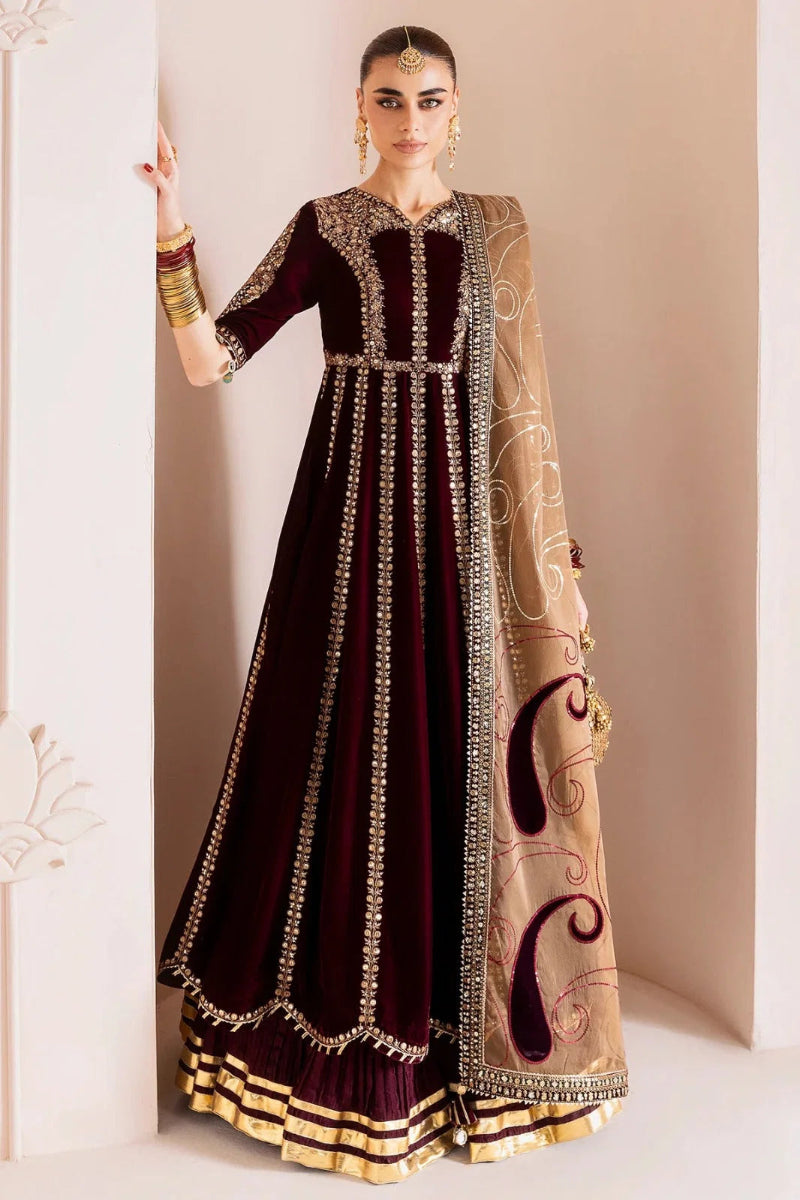 Royal Embroidered Kalidar Velvet and Raw Silk Bridal Lehenga Suit | RTW