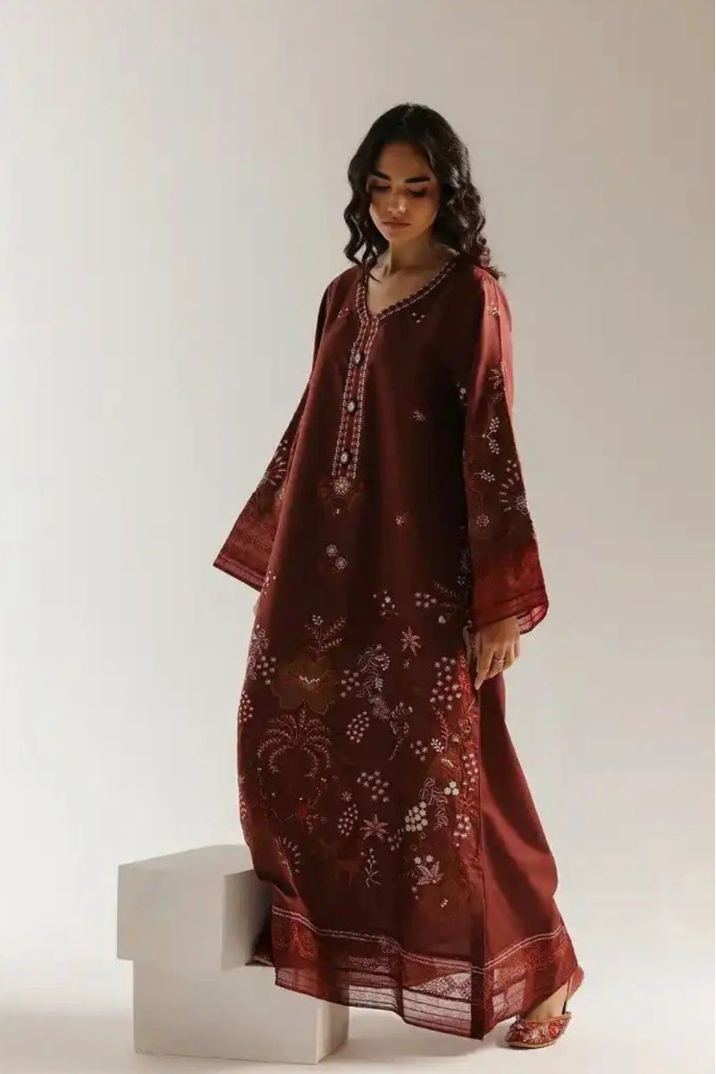 Rich Maroon Shalmoz Silk Ready to Wear 2-Piece Embroidered Suit
