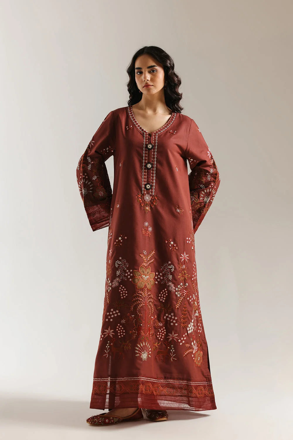 Rich Maroon Shalmoz Silk Ready to Wear 2-Piece Embroidered Suit