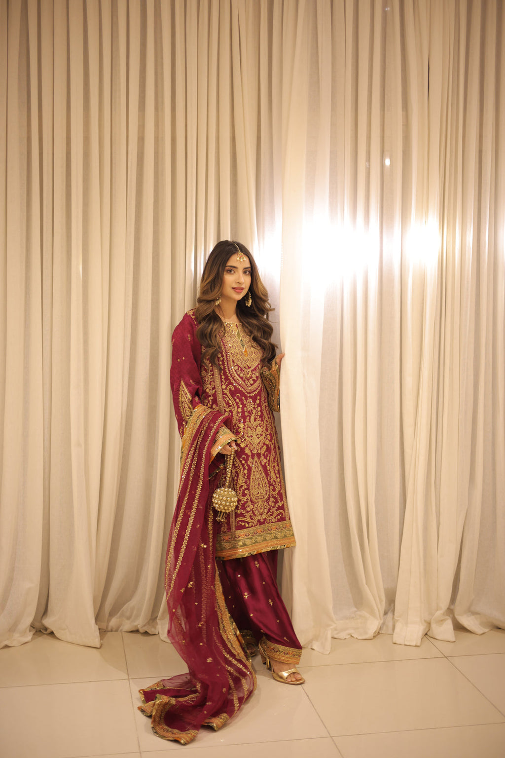 Luxury Hot Pink Charmeuse Silk Embroidered Suit with Flapper | RTW