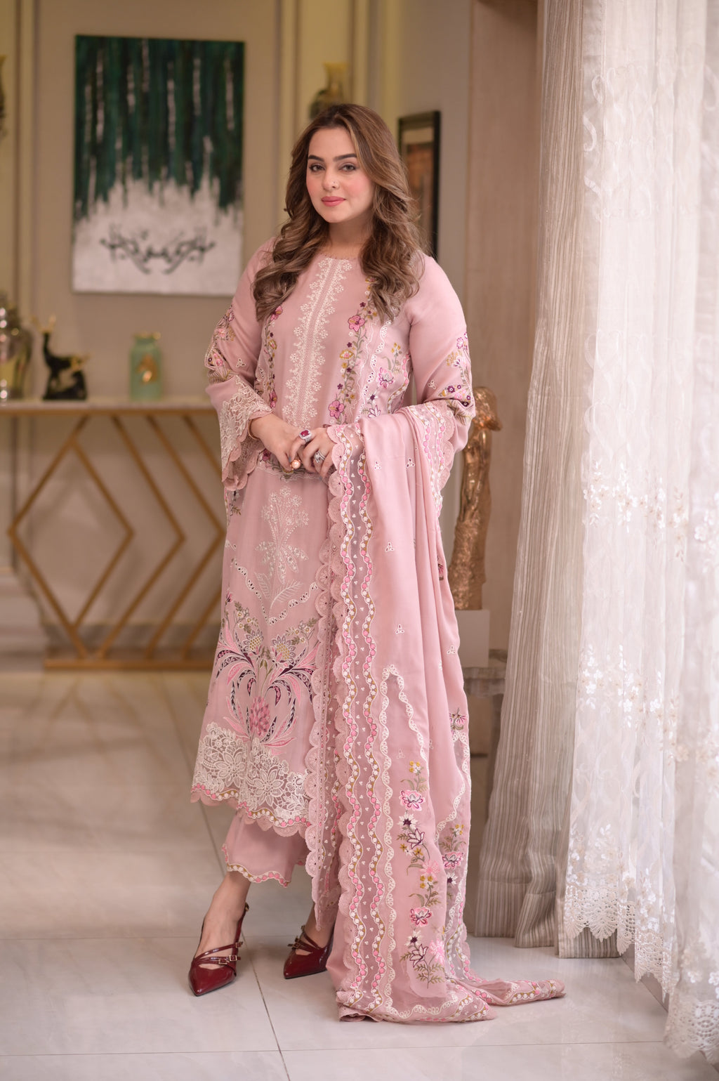 03Pcs Stitched Embroidered Lawn Dress Ready To Wear