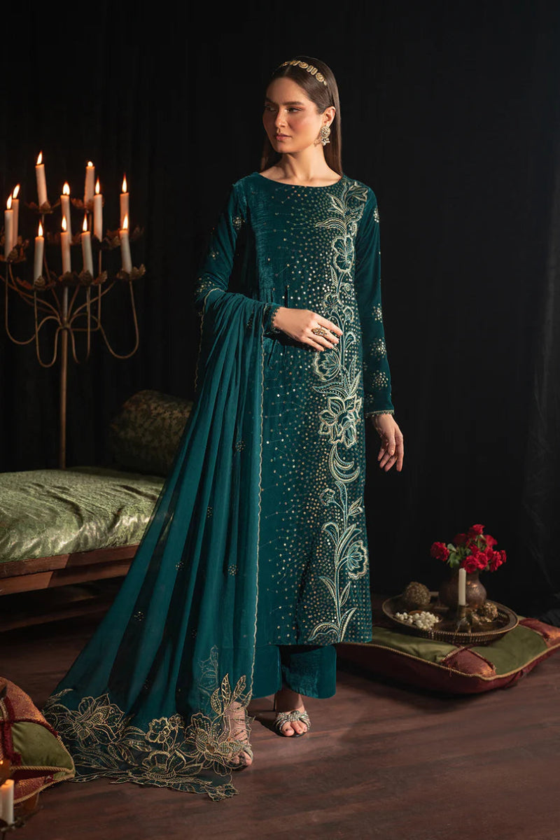 Emerald Pine Velvet Embroidered Festive Suit | RTW