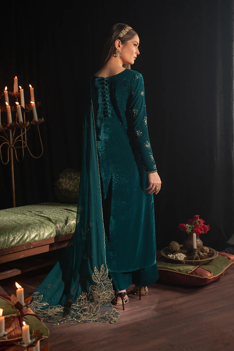 Emerald Pine Velvet Embroidered Festive Suit | RTW