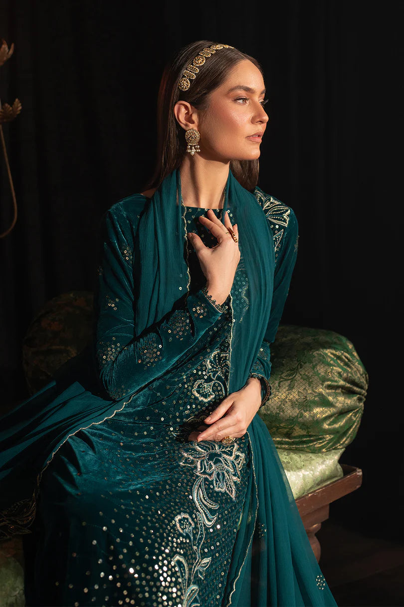 Emerald Pine Velvet Embroidered Festive Suit | RTW