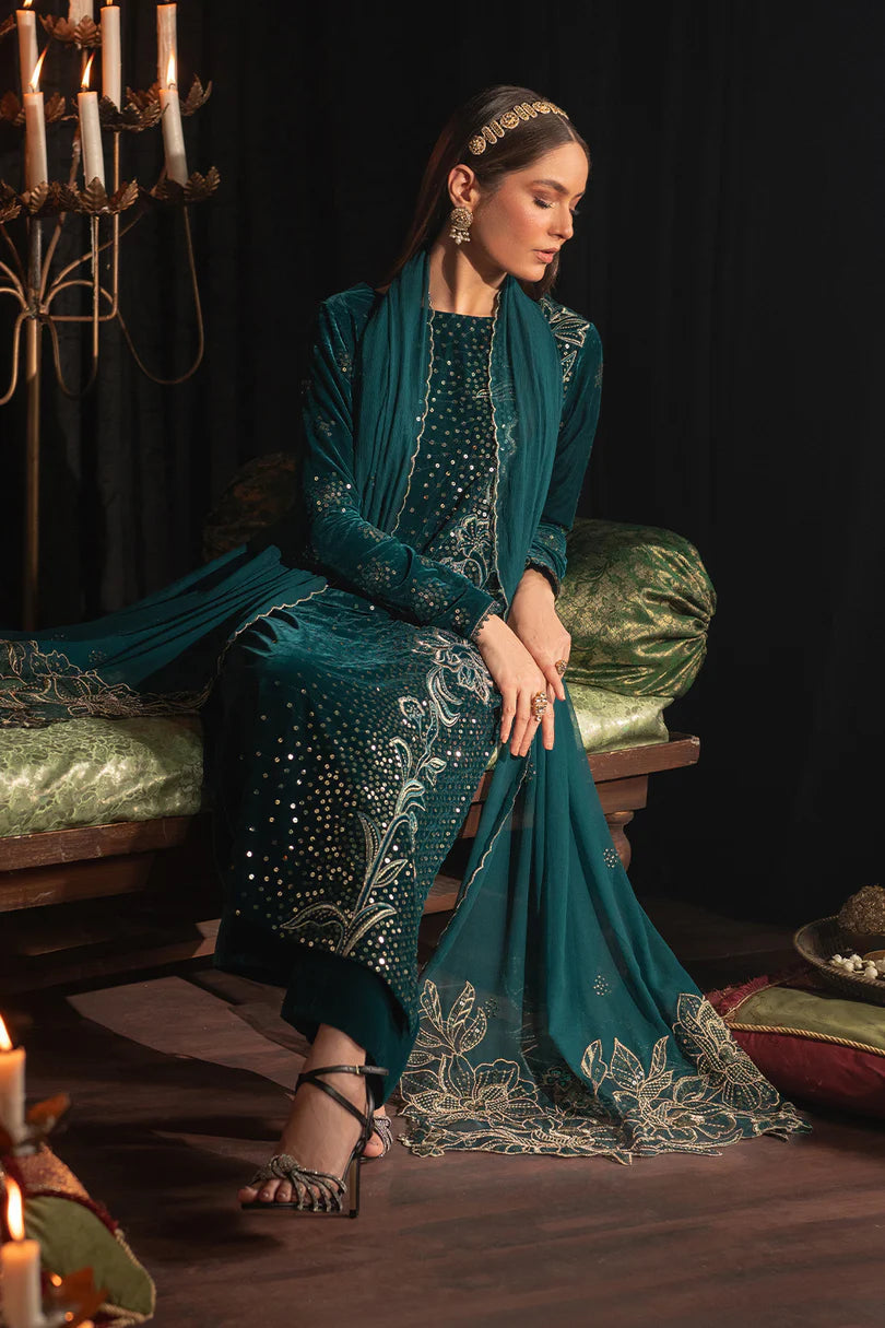 Emerald Pine Velvet Embroidered Festive Suit | RTW