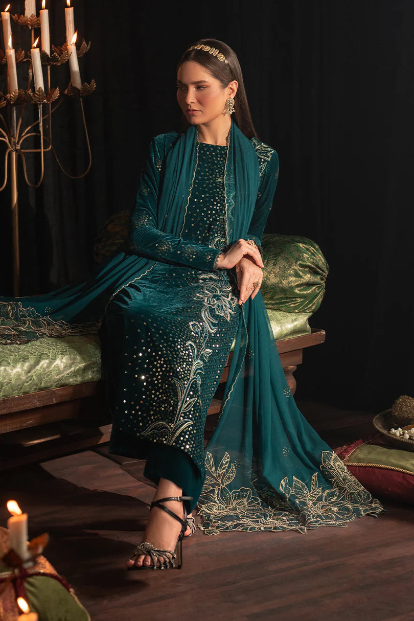 Emerald Pine Velvet Embroidered Festive Suit | RTW