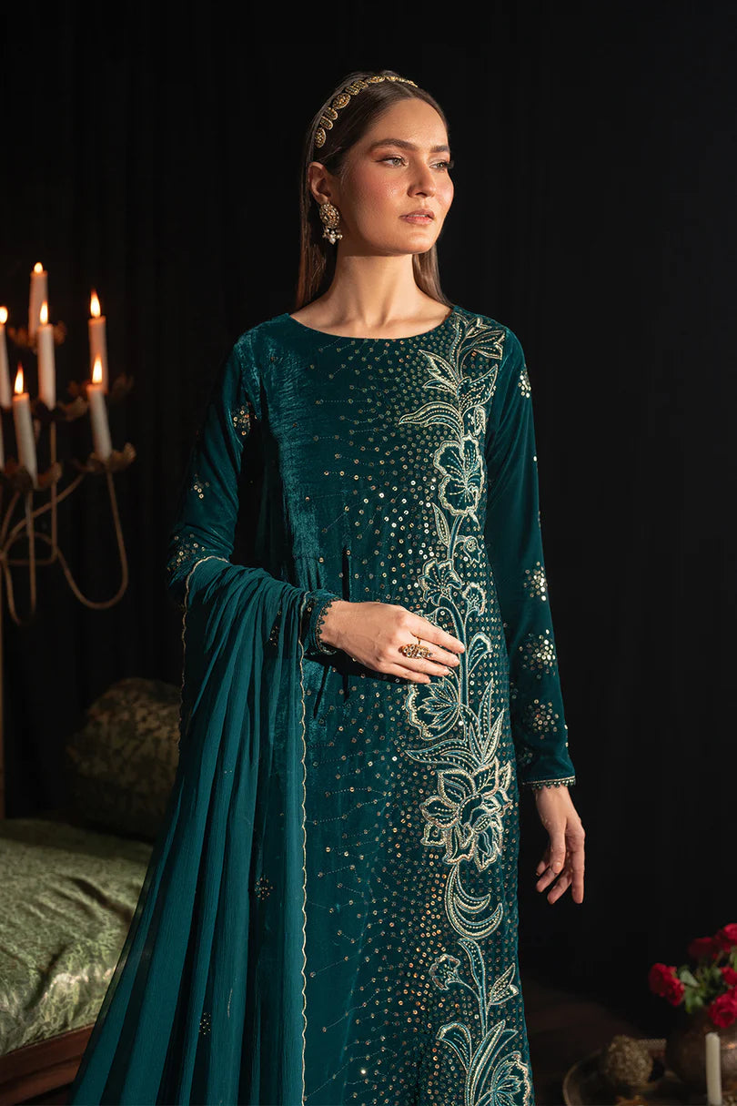 Emerald Pine Velvet Embroidered Festive Suit | RTW