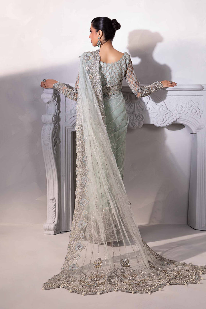 Luxury Net Saree | Heavy Sequence & Pearl Embellished Silver-Grey Saree with Silk Trouser