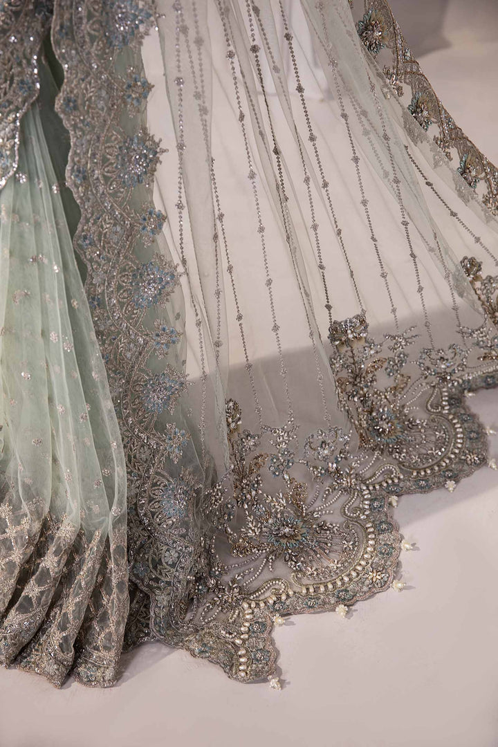Luxury Net Saree | Heavy Sequence & Pearl Embellished Silver-Grey Saree with Silk Trouser