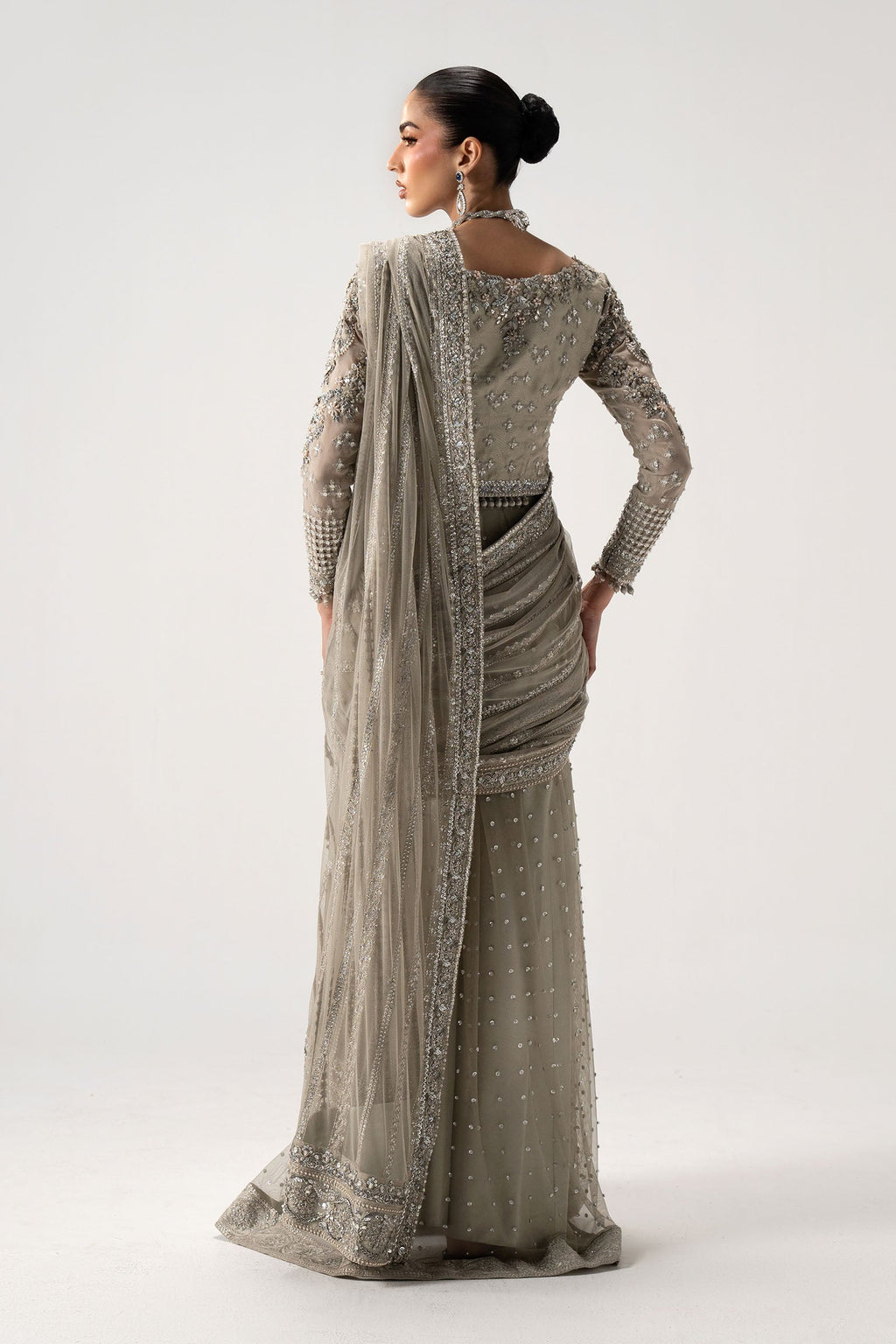 Selene Luminous Grey Sequined Chiffon Designer Saree | RTW