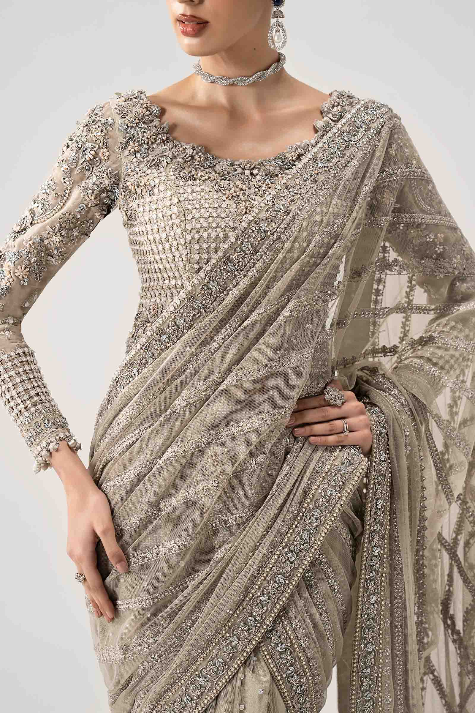 Selene Luminous Grey Sequined Chiffon Designer Saree | RTW