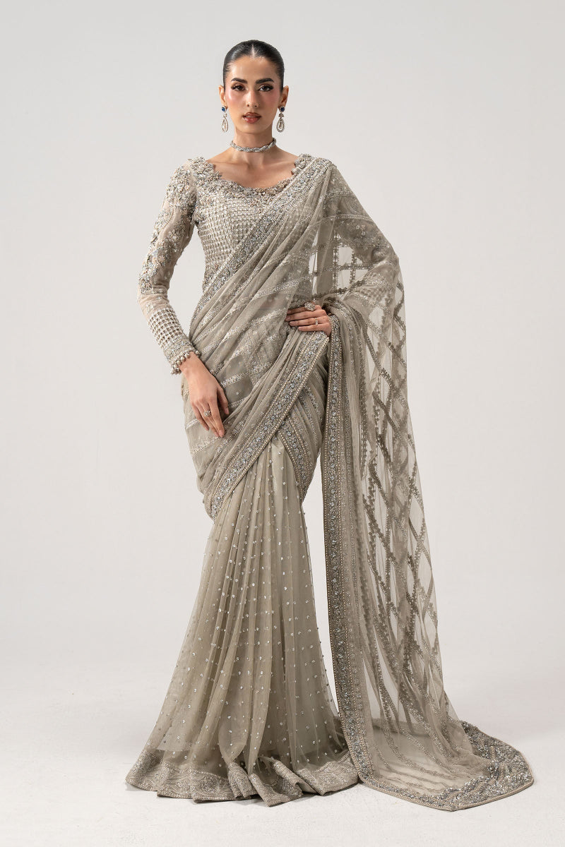 Selene Luminous Grey Sequined Chiffon Designer Saree | RTW