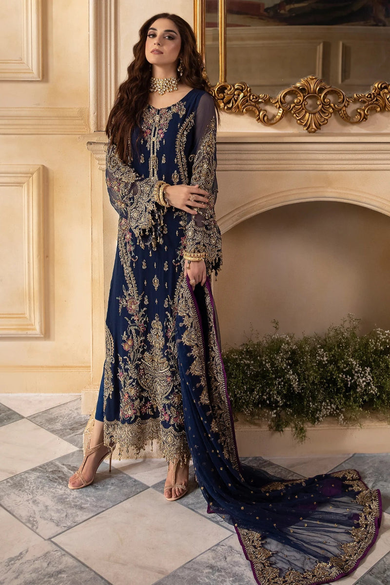 Navy Blue Heavy Embroidered Chiffon Suit | Ready-to-Wear Dupatta