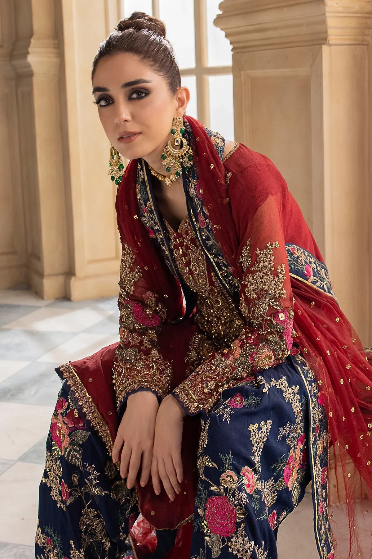 Ruby Red - Embroidered Chiffon Suit | Ready To Wear