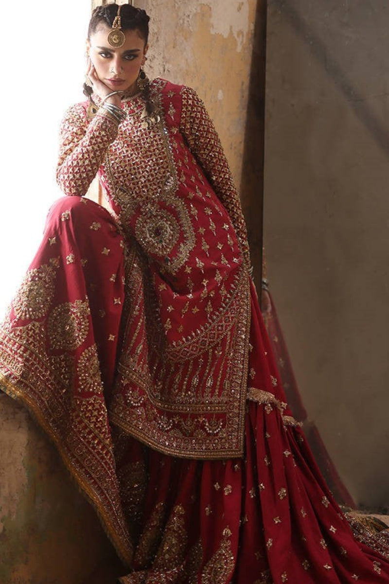Crimson Red Heavy Embroidered Net Gharara Suit |Ready to Wear
