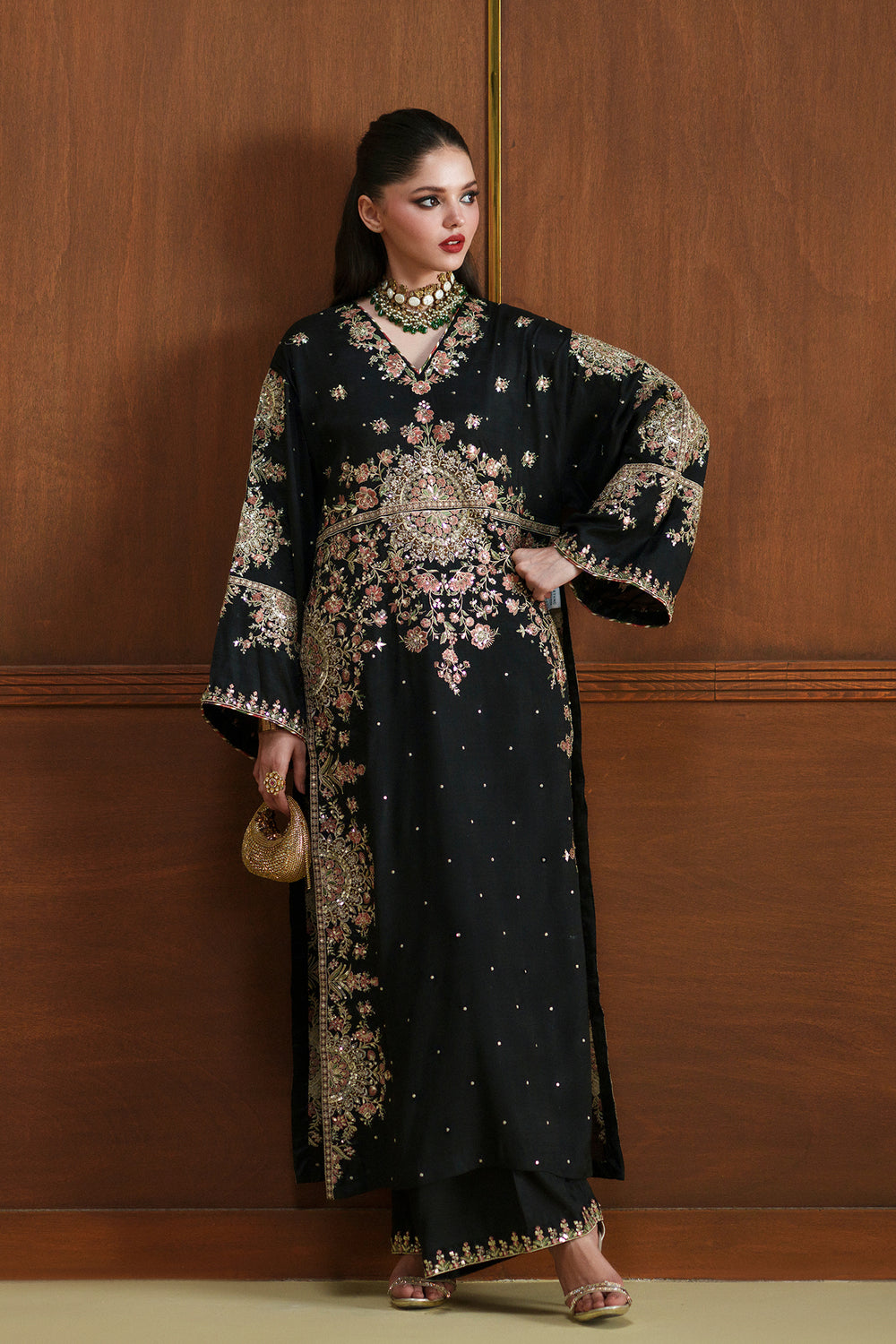 Black Charmoush Silk Embroidered Suit | Ready to Wear