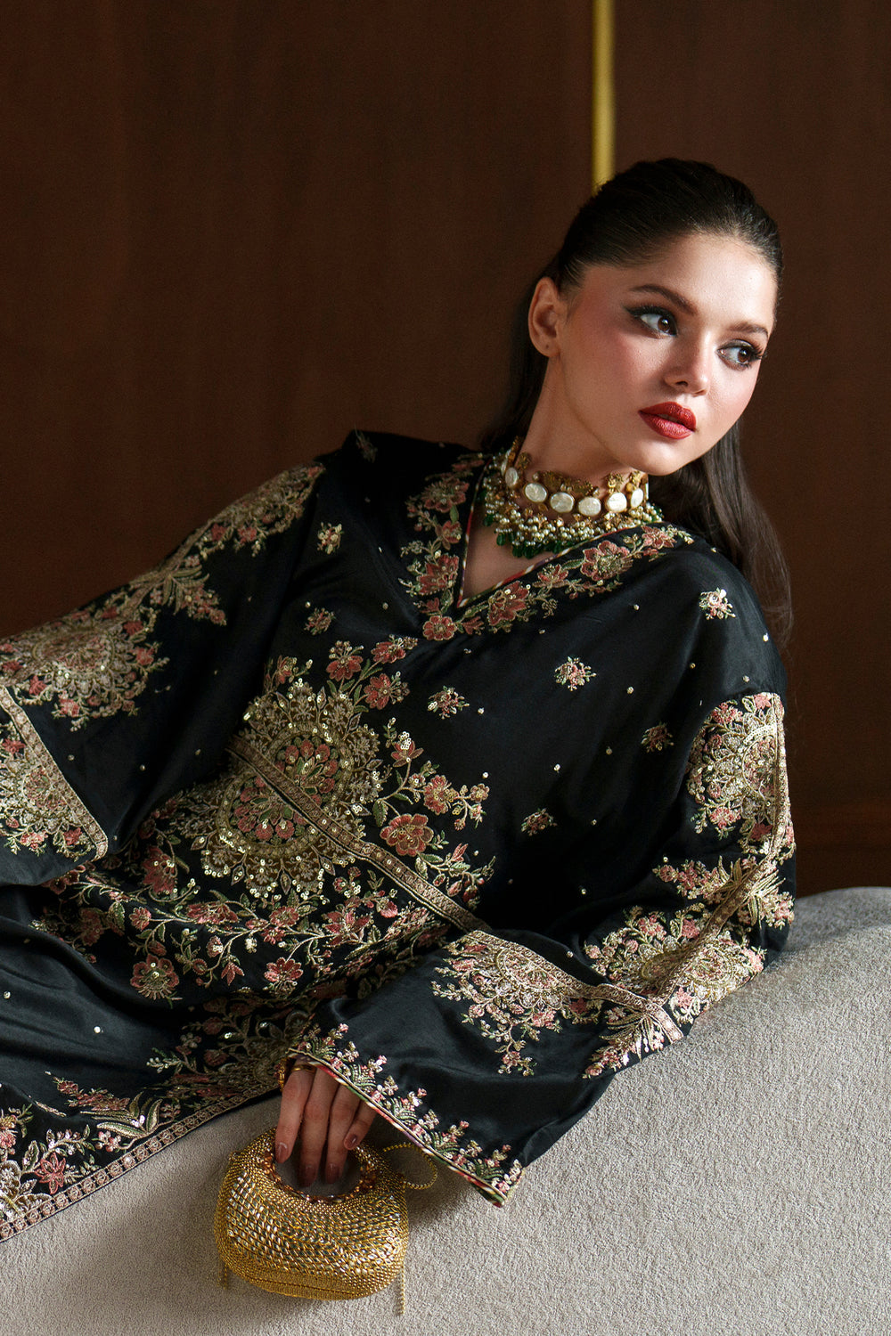 Black Charmoush Silk Embroidered Suit | Ready to Wear
