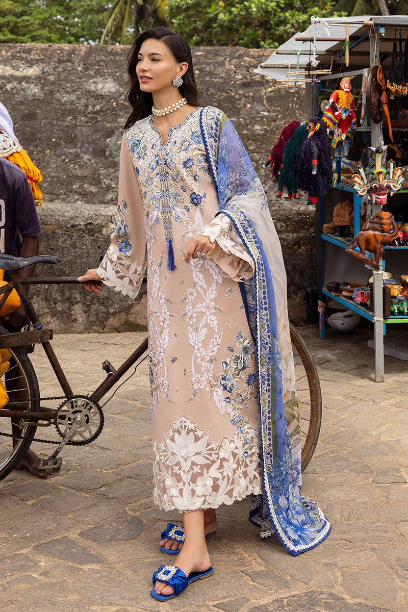 Beige Embroidered Lawn Cotton Suit with Silk Dupatta | RTW