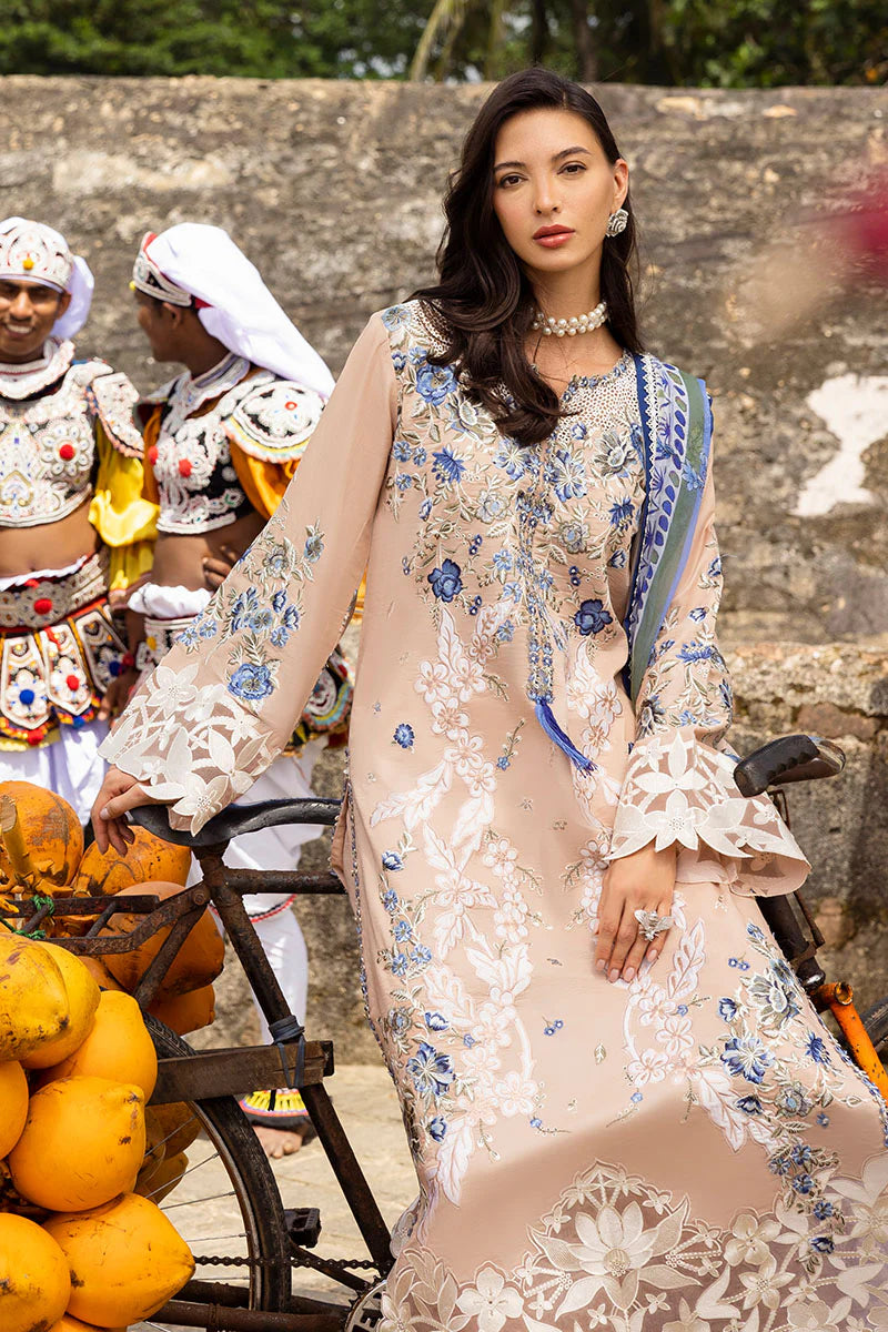 Beige Embroidered Lawn Cotton Suit with Silk Dupatta | RTW