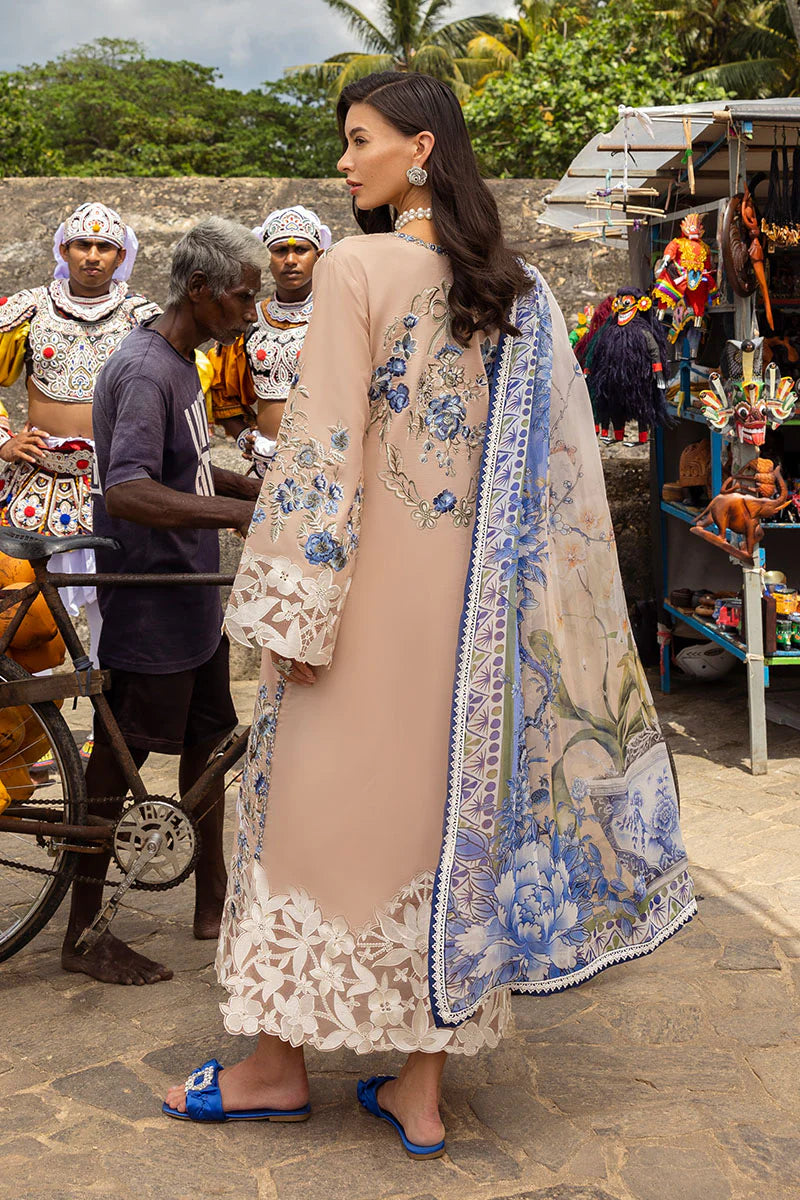 Beige Embroidered Lawn Cotton Suit with Silk Dupatta | RTW