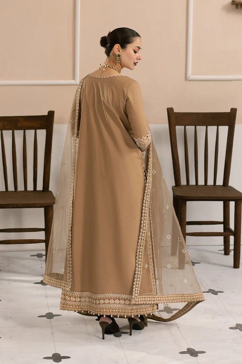 Brown Chikankari Cotton Suit with Embroidered Net Dupatta | Ready to Wear