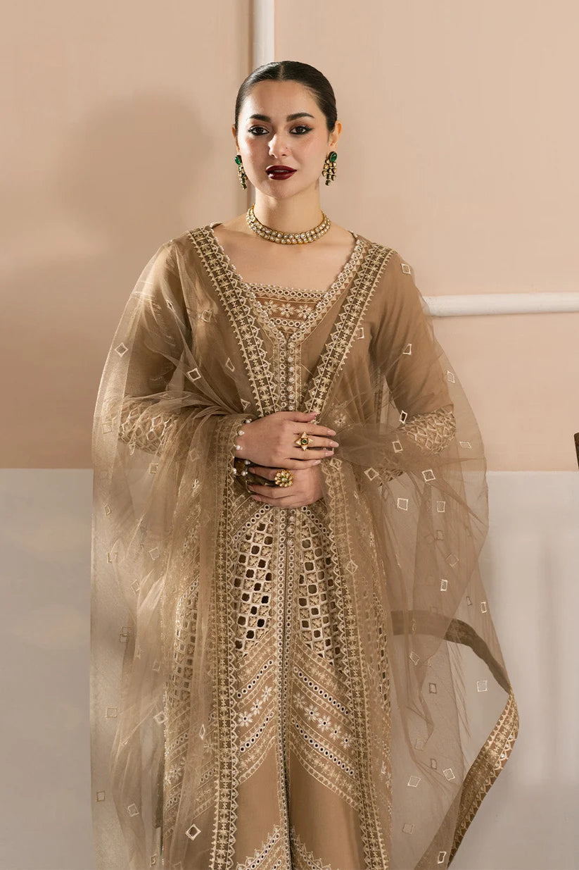 Brown Chikankari Cotton Suit with Embroidered Net Dupatta | Ready to Wear
