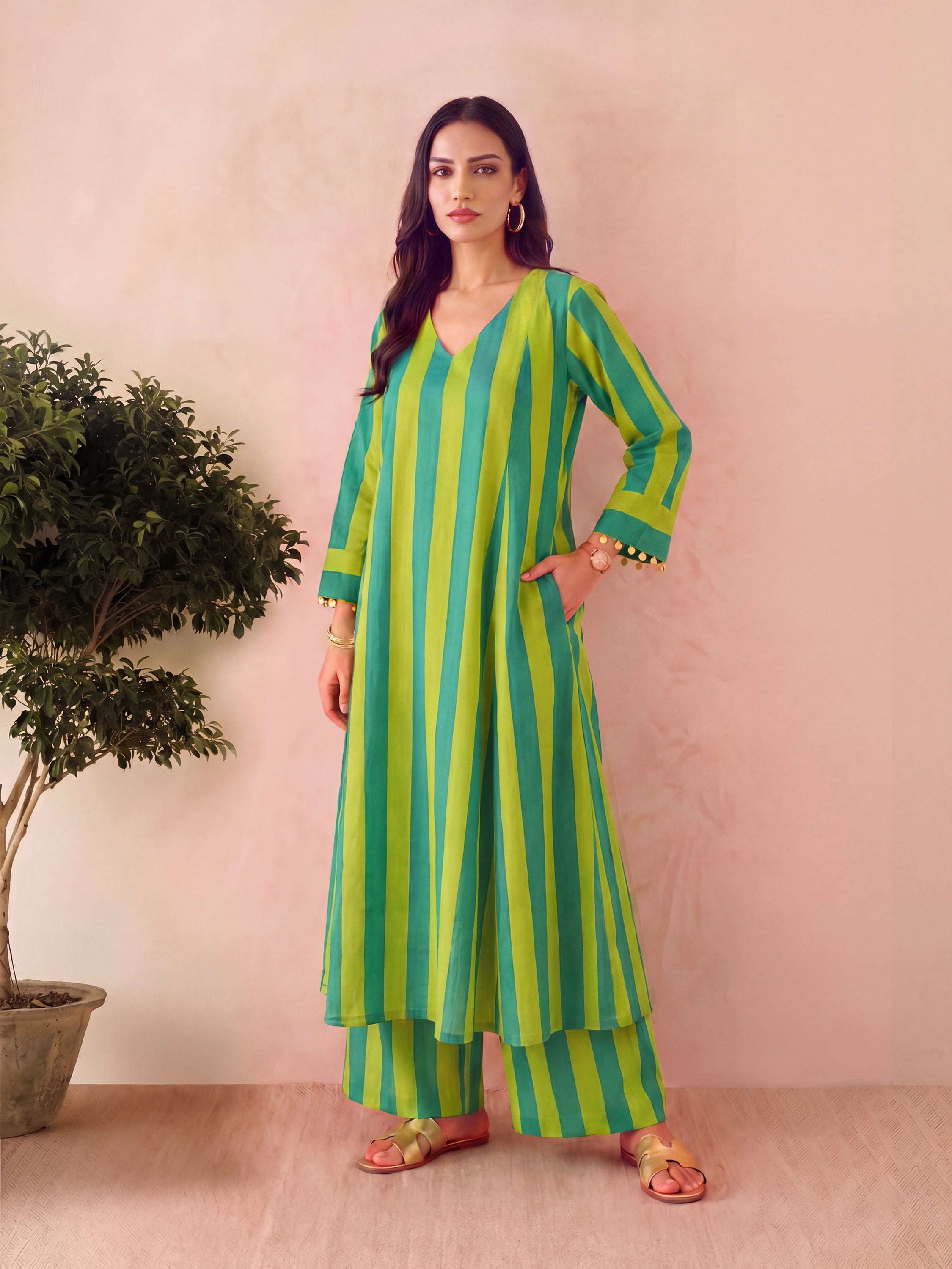 MIA - AQUA LIME KURTA SET
