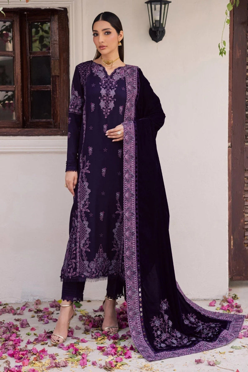 Royal Purple Velvet Spangle Embroidered Festive Suit  | RTW