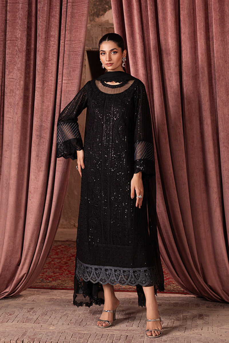 Semi Pure Chiffon Black Sequin 3-Piece Suit