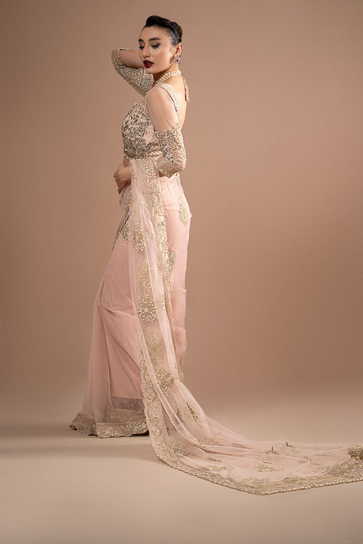 Blushing Radiance Heavy Embroidered Net Designer Saree |RTW
