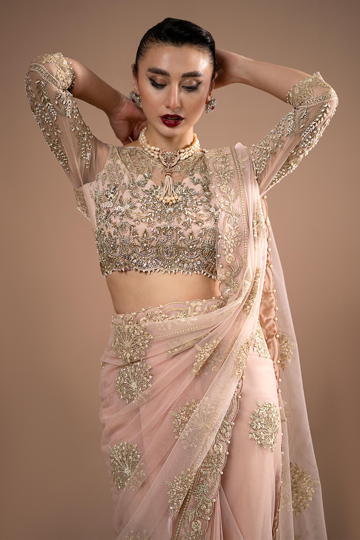 Blushing Radiance Heavy Embroidered Net Designer Saree |RTW