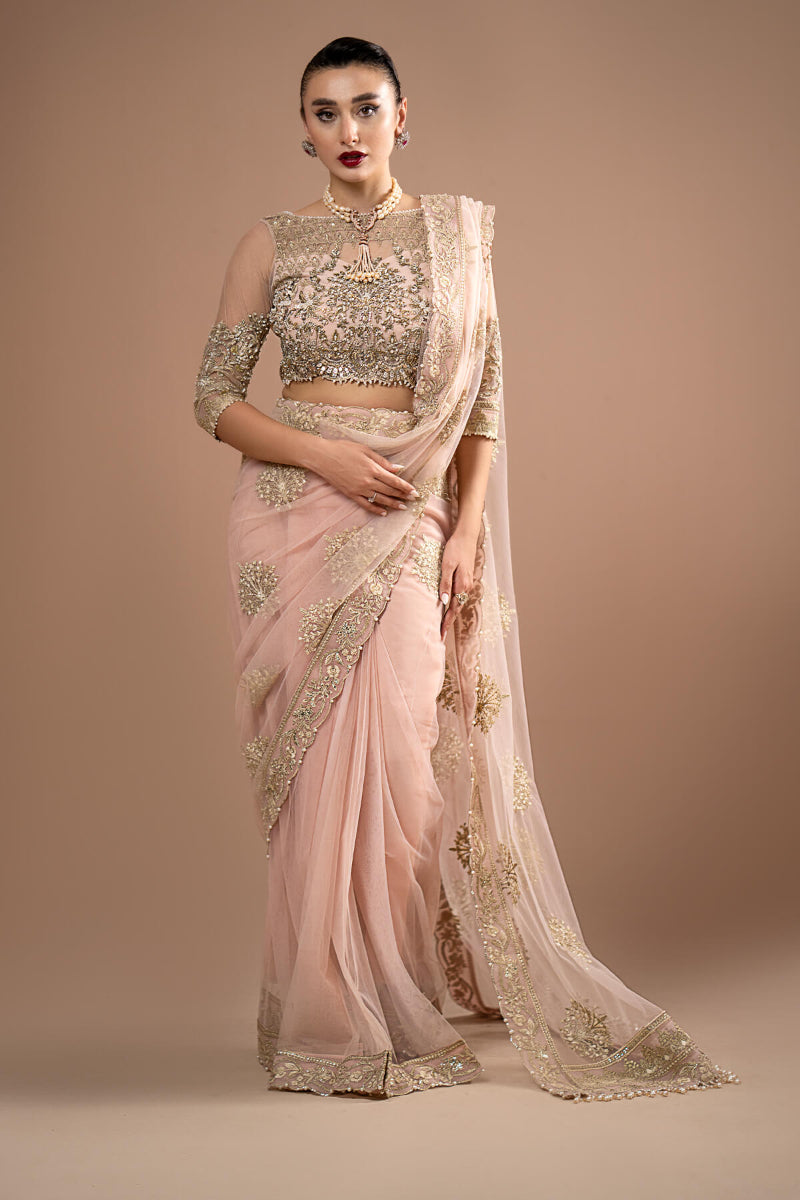 Blushing Radiance Heavy Embroidered Net Designer Saree |RTW