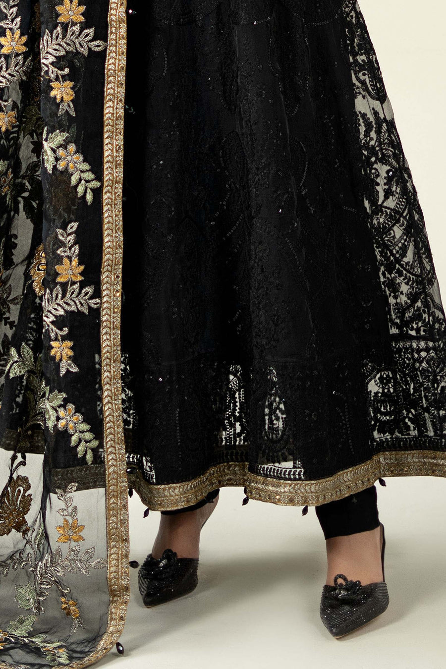 MARIA B Luxury Black Embroidered Net Maxi with Heavy Embellished Dupatta