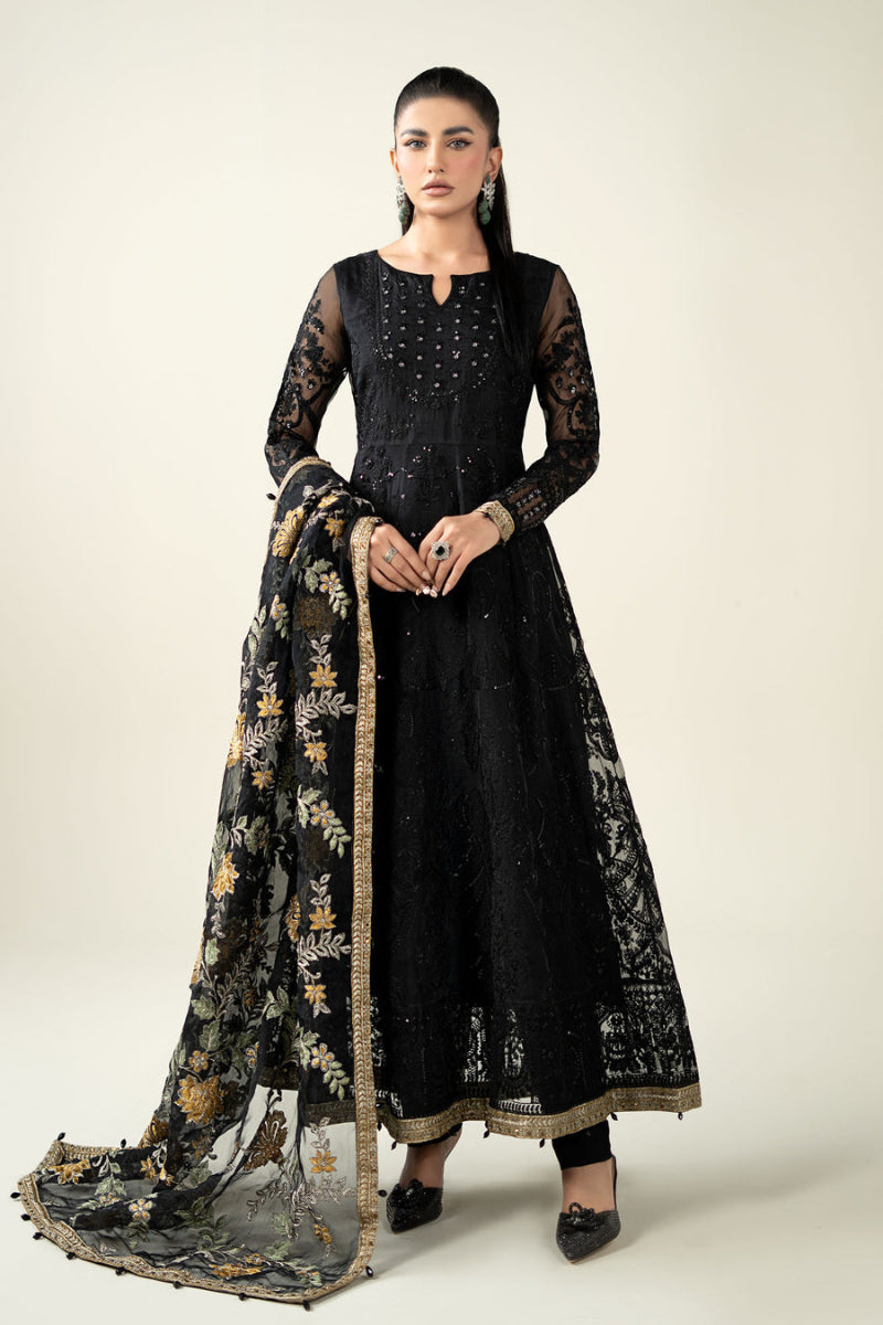 MARIA B Luxury Black Embroidered Net Maxi with Heavy Embellished Dupatta