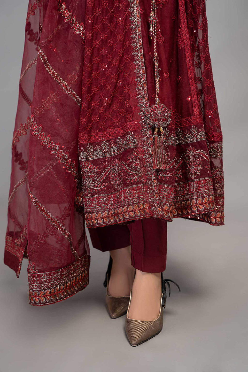 Rich Maroon Embroidered Chiffon Pishwas Suit |Ready to Wear