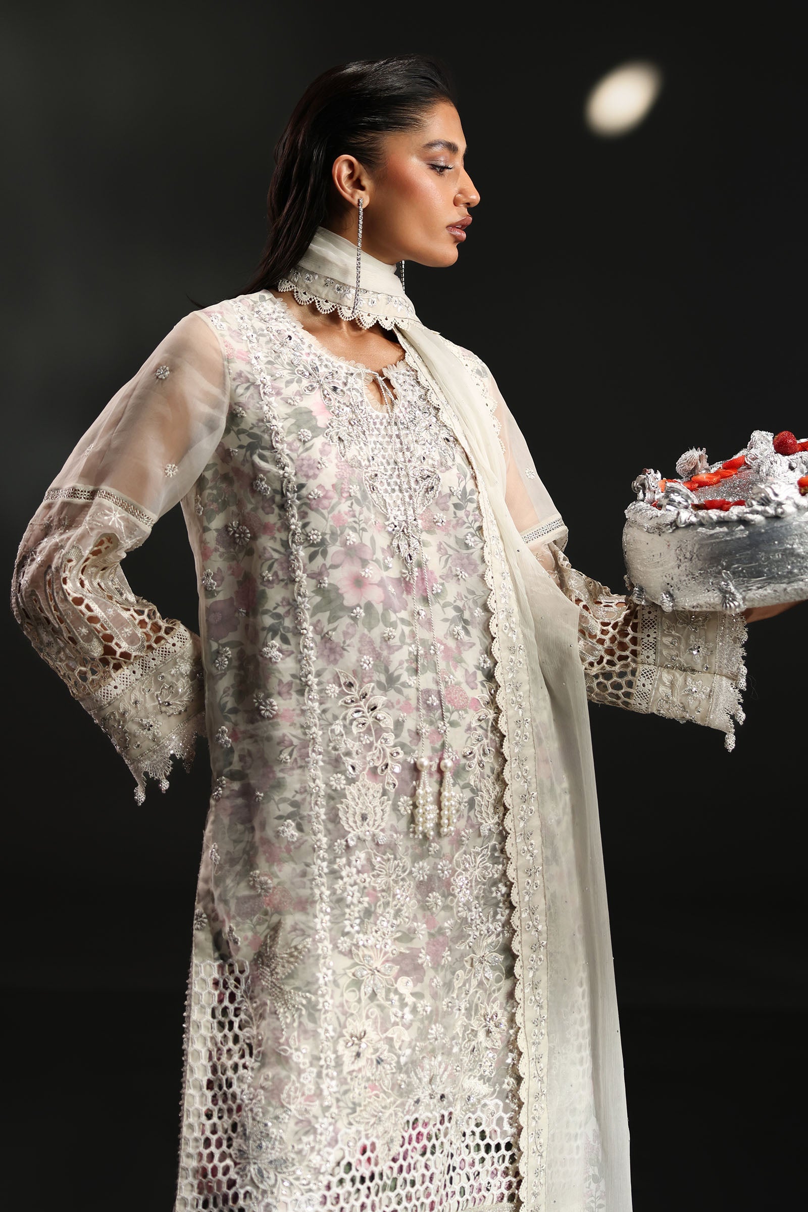 Ethereal Ivory Organza Ready to Wear Sequence Festive Suit