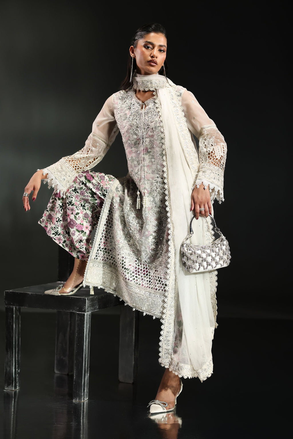 Ethereal Ivory Organza Ready to Wear Sequence Festive Suit