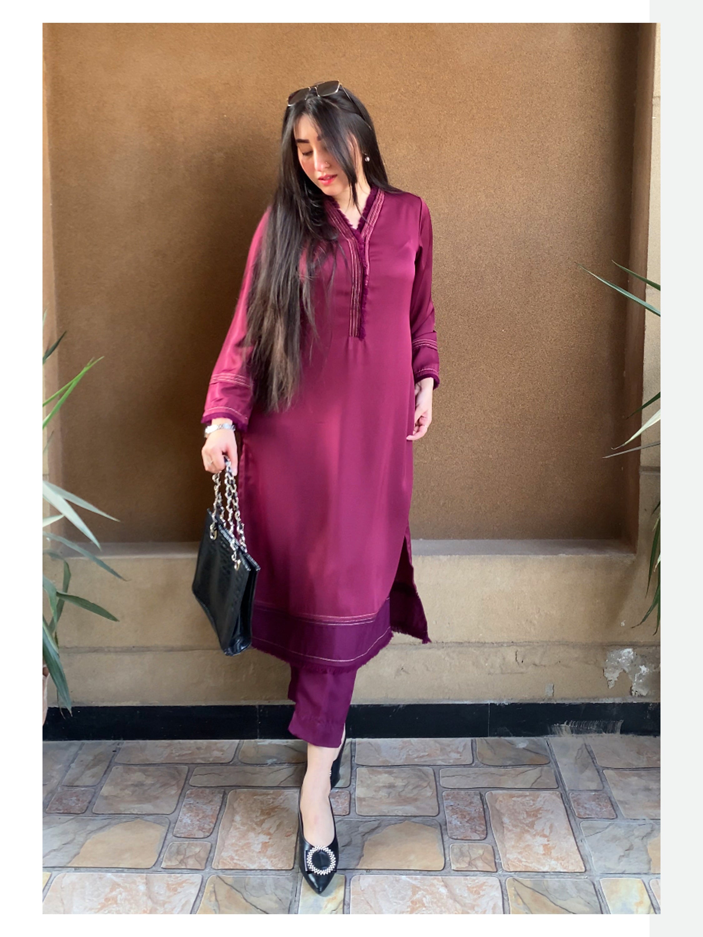 SAJAL - BURGUNDY KURTA SET