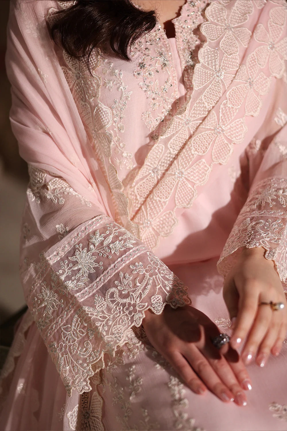 Light Pink Embroidered Chiffon Suit | Ready to Wear