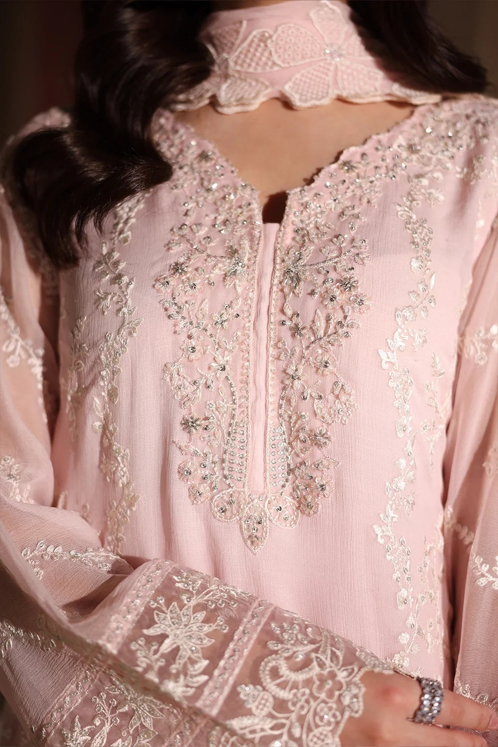 Light Pink Embroidered Chiffon Suit | Ready to Wear