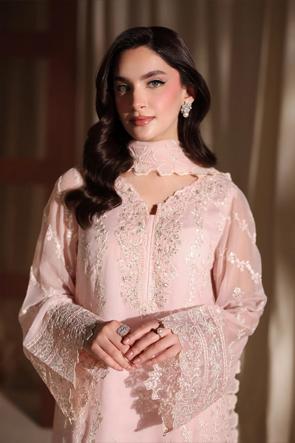 Light Pink Embroidered Chiffon Suit | Ready to Wear